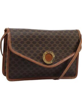 CELINE Macadam Canvas Shoulder Bag PVC Leather Brown Gold